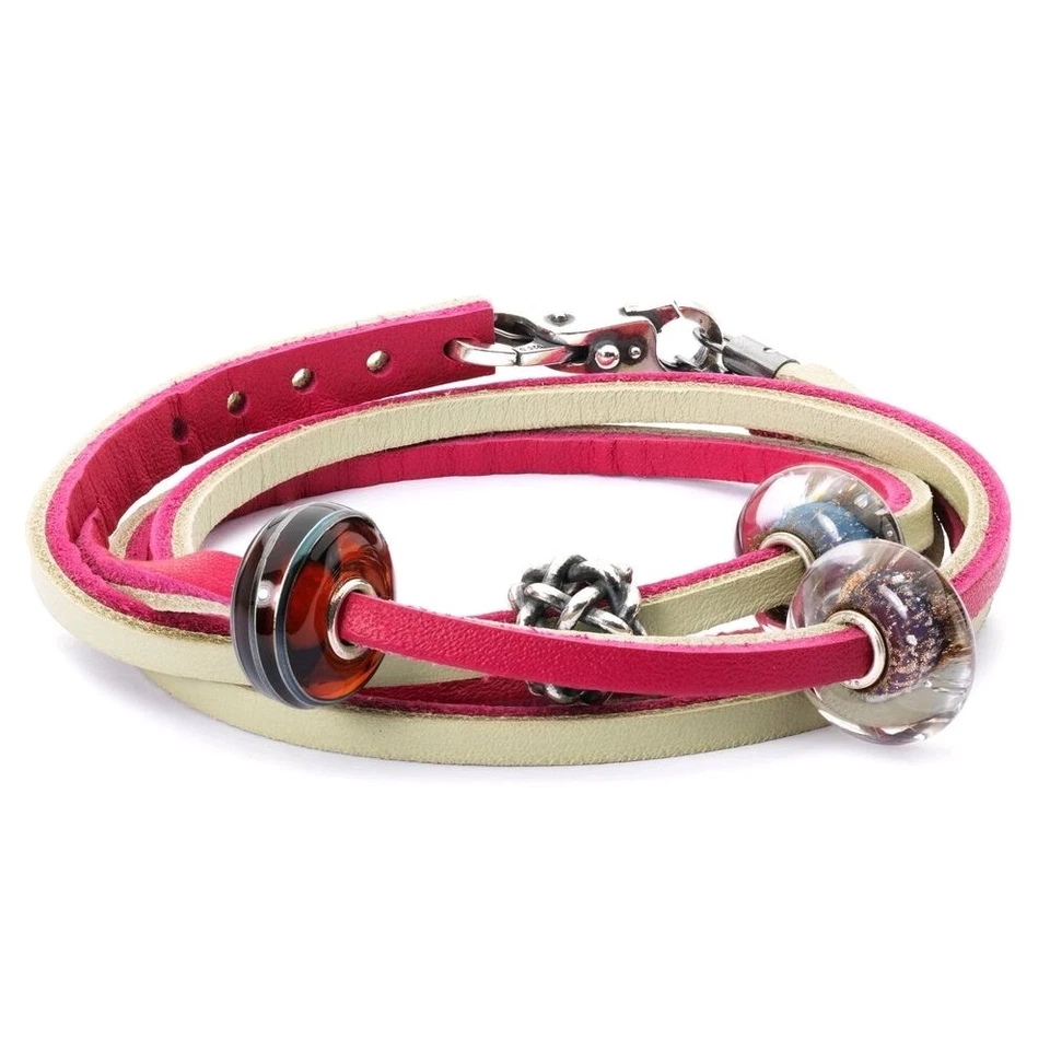 Pulsera de cuero Trollbeads - Dos tonos: cereza y salvia Foto 2 de 2