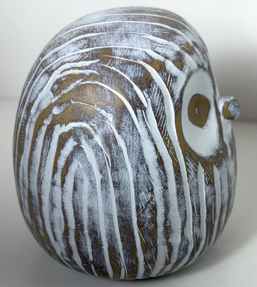 Huey House CHUBBY NIGHT OWL Decor Figurine Sculpture Rustic Gold White Small - Image 3 of 4