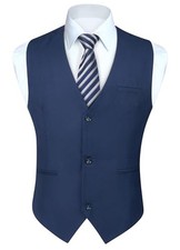 Mens Suit Vest Business Casual Dress Waistcoat Vest Solid Large C2-navy Blue
