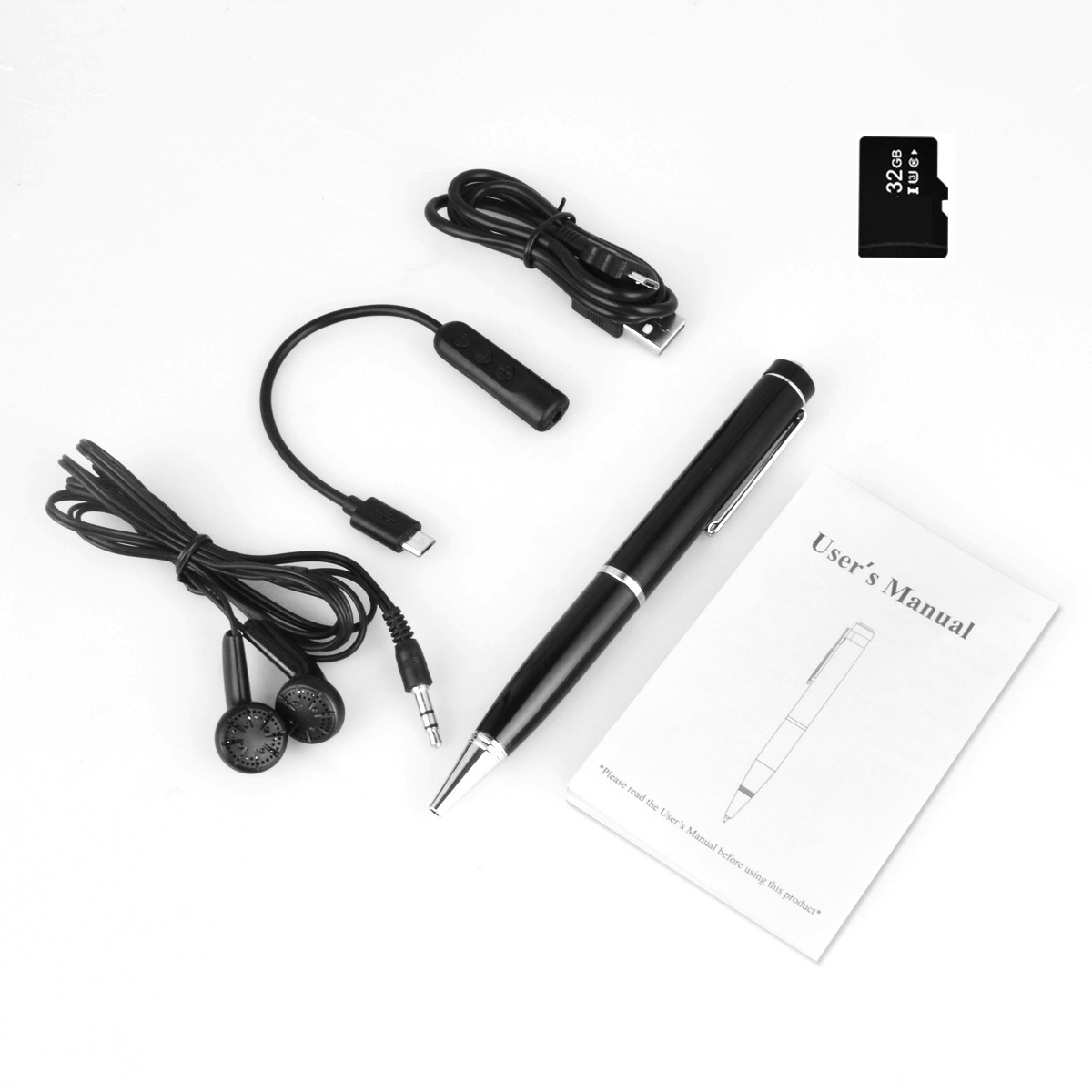 Discreet Pen Shape Audio Recorder 128GB TF Card Support, 25H Record MP3 Playback