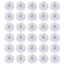 Artificial Rhinestone Chiffon Flower Heads White Faux Flowers 2 Inch for DIY ...