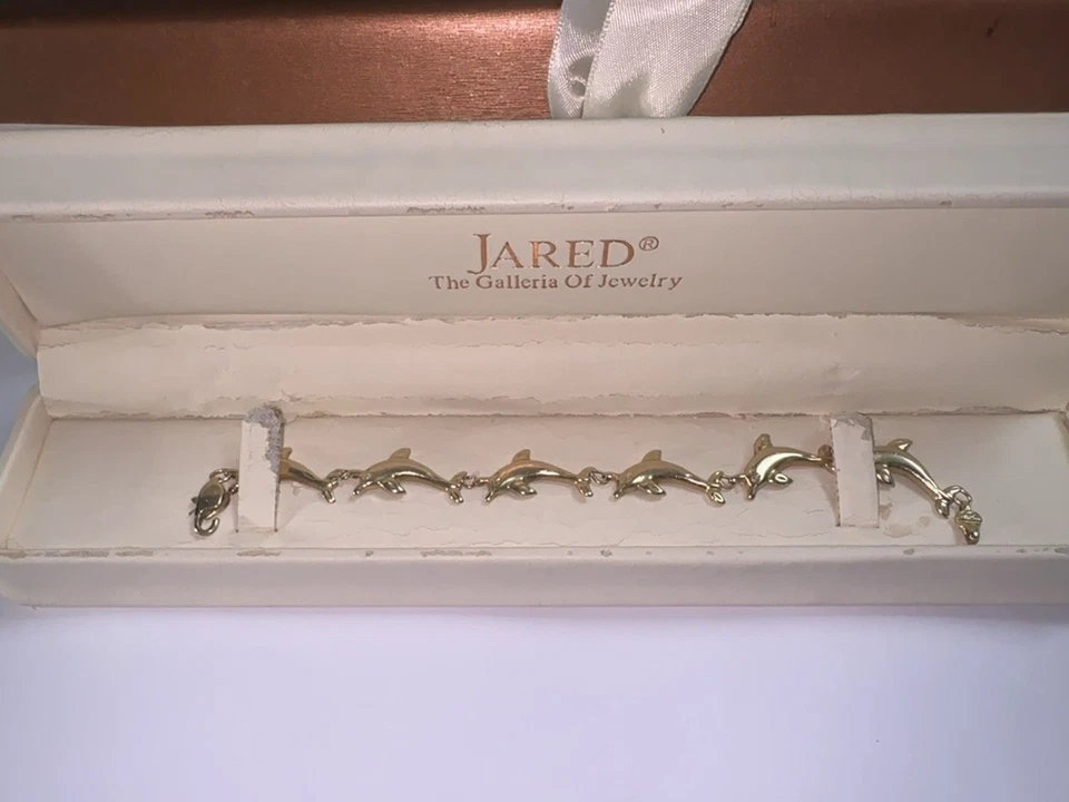Brazalete de delfines de oro amarillo sólido de 14 quilates 7,5 pulgadas 10,5 gramos firmado JS Foto 2 de 4