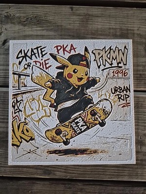 Pokemon Pikachu Skater Picture  8inx8in Hueforge 3D Printed
