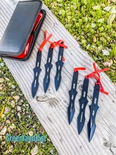 6.5" Set of 6pc Ninja Kunai Throwing Knives Set Stainless Steel Black / Sheath