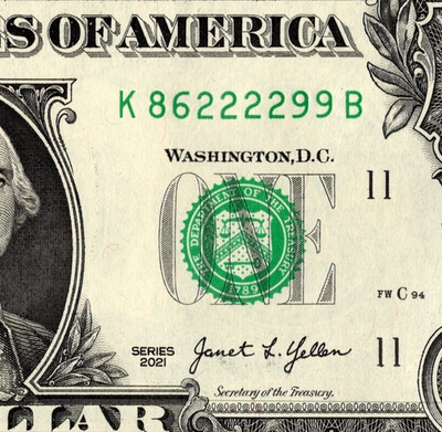 #ad 4 in a row Fancy Serial Number One Dollar bill K86222299B UNC $4.00