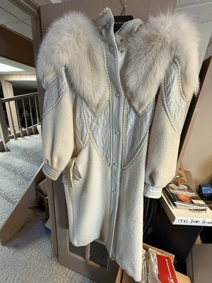 Vintage Norma Canada Wool Alpaca Coat Full Length w/ Shadow Fox Trim + Gloves S