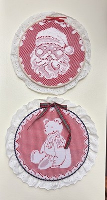 Set of 2 Cross Stitch Embroidery Hoop Completed Christmas Decor Handmade