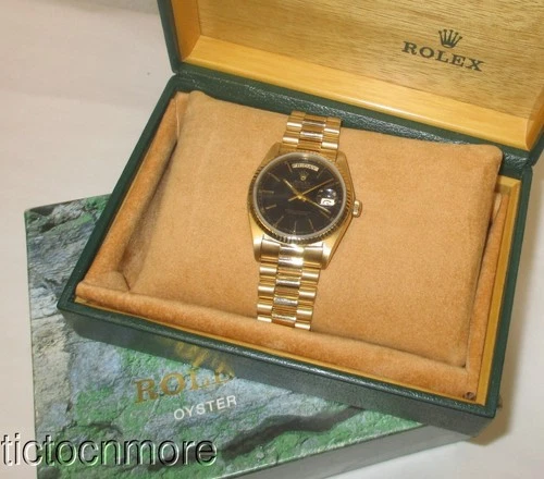 VINTAGE 18K GOLD ROLEX PRESIDENT DAY DATE WATCH 18038 BLACK DIAL MENS