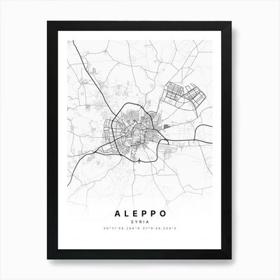 Aleppo Syrien weiße Karte Kunstdruck gerahmt Wandbild Poster Leinwanddruck Bild