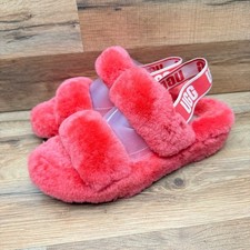 UGG Women's Fluff Yeah slide slipper Size 8 Red Soft Authentic