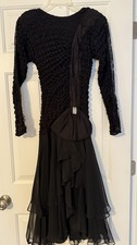 Vintage David Howard Long Black Lace Plunging Back Dress Size 6