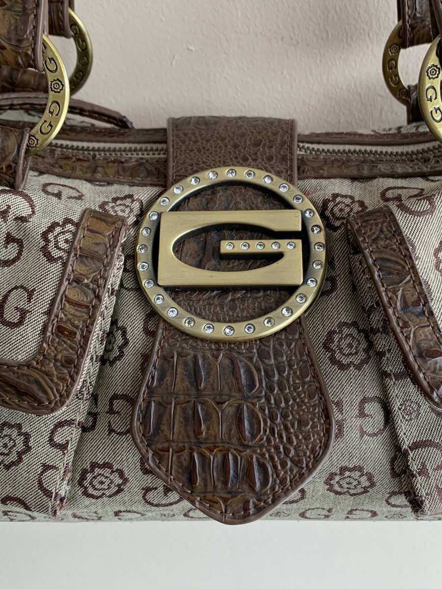 GUESS ハンドバッグ ヴィンテージ used 00s パイソン y2k Vintage Guess Monogram Beige Faux Python Leather Denim Y2K Purse