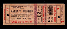 NICE VERY RARE 1952 Championship JOEY MAXIM vs SUGAR RAY ROBINSON boxing ticket