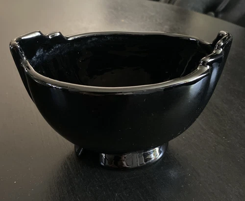 Vintage Frankoma Pottery Oval Bowl Dish # 35 Glossy Black