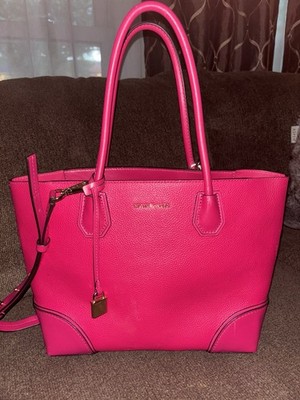 MICHAEL KORS Pink Tote Bag Gold Hardware Lock Accent Double Handles Zipper