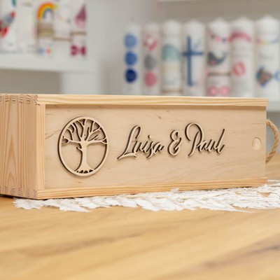 meinkerzenshop  Aufbewahrungsbox mit Holzdesign LEBENSBAUM für Deine Hochzeitske