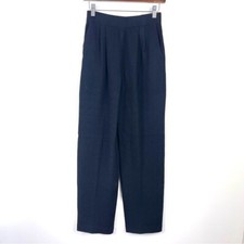 ST JOHN Black Santana Knit Pleated High Waist Straight Leg Pants Pockets Size 6