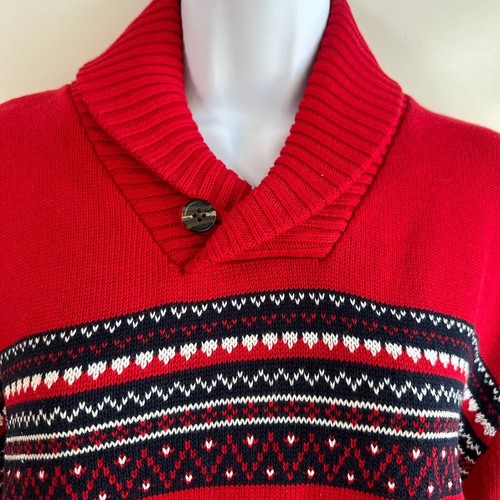 Tommy Hilfiger Maglione Uomo Rosso Fair Isle Large Cabincore Nonno Vacanze Nuovo con etichette - Foto 3 di 12