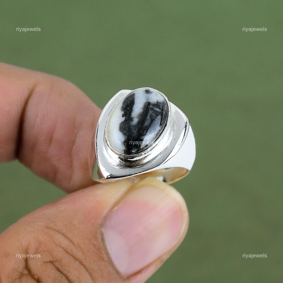 Anel empilhável de casamento prata esterlina branco búfalo turquesa pedra preciosa - Imagem 2 de 4