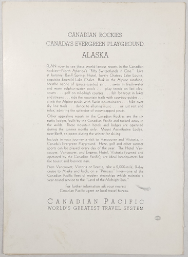 1937 Canadian Pacific Dining Car Menu Indian Chief Blackfoot Tribe Alberta - Picture 4 of 4