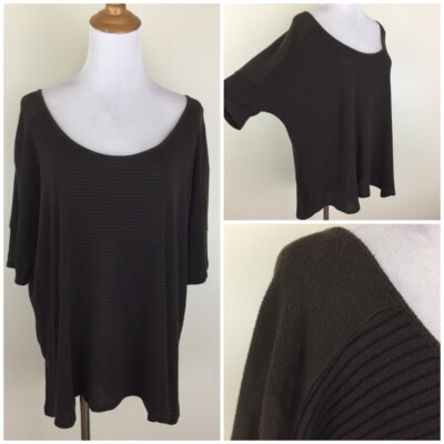 JOHN ESHAYA  Womens One Size Brown Black Dolman Short Sleeve Soft Knit Sweater