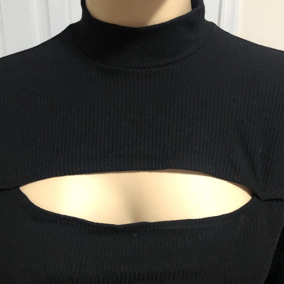 FASHION NOVA Extra XL Black Peekaboo Cut Out Mock Neck Ribbed Long