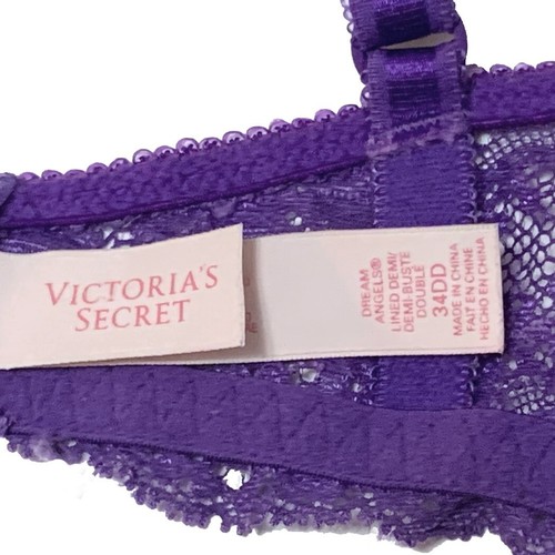 Sujetador Victoria's Secret, Dream Angels, encaje púrpura sobre copas beige, talla 34DD - Imagen 3 de 3