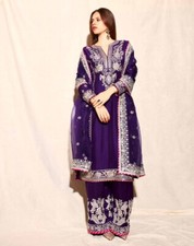 Ethnic Style Purple Chinnon Silk Top Palazzo With Dupatta For Function Wear