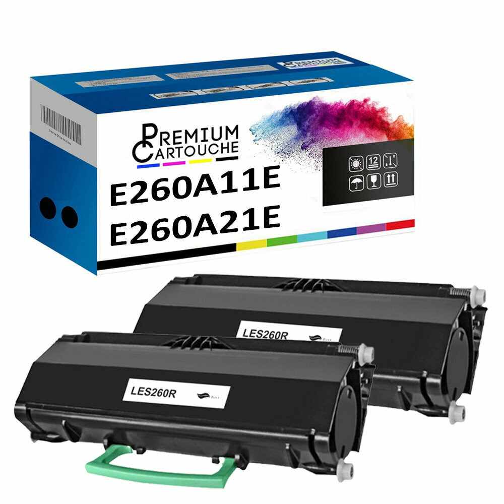 Toner E260A11E noir x2 Lexmark pour imprimer vos rapports administratifs volumineux