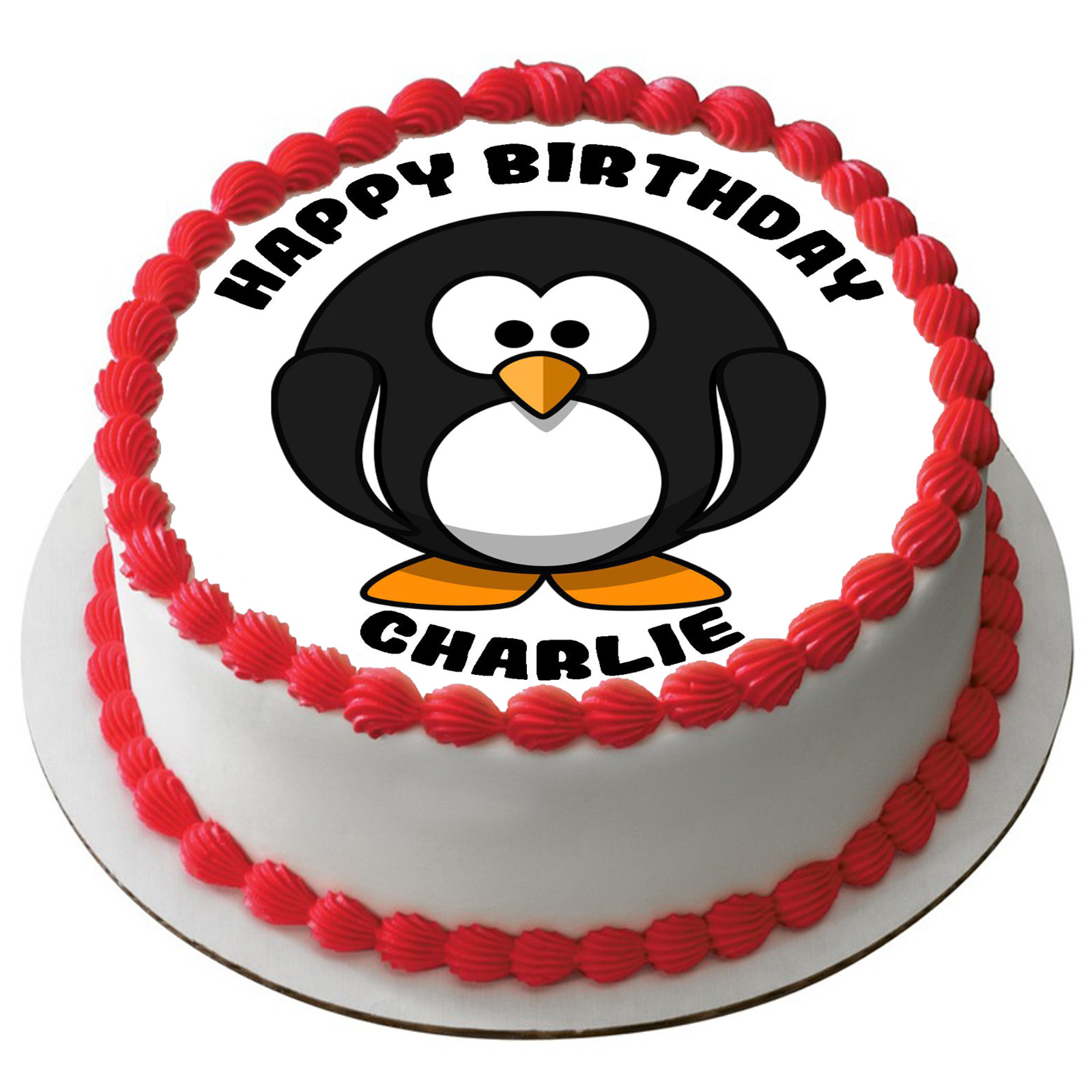 PENGUIN 7.5"" ROUND ICING EDIBLE PREMIUM CAKE TOPPER 19CM DIAMETRE D3