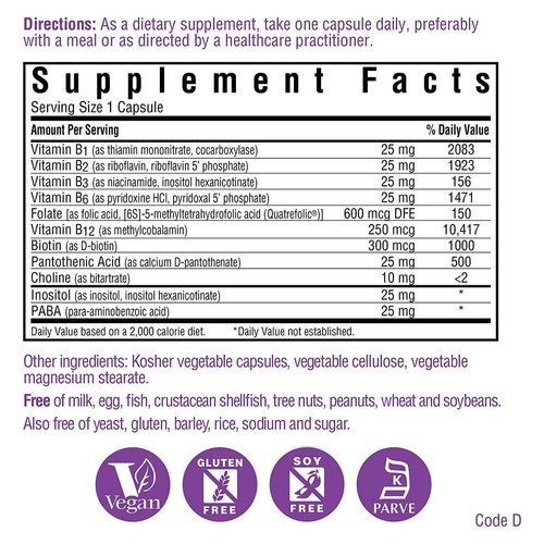 Bluebonnet Cellular Active Coenzyme B-Complex 100 Veg Capsules - Picture 4 of 8
