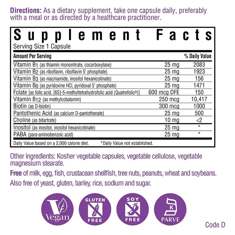 Bluebonnet клеточный активный коэнзим комплекс B 100 растительных капсул - Изображение 4 из 4