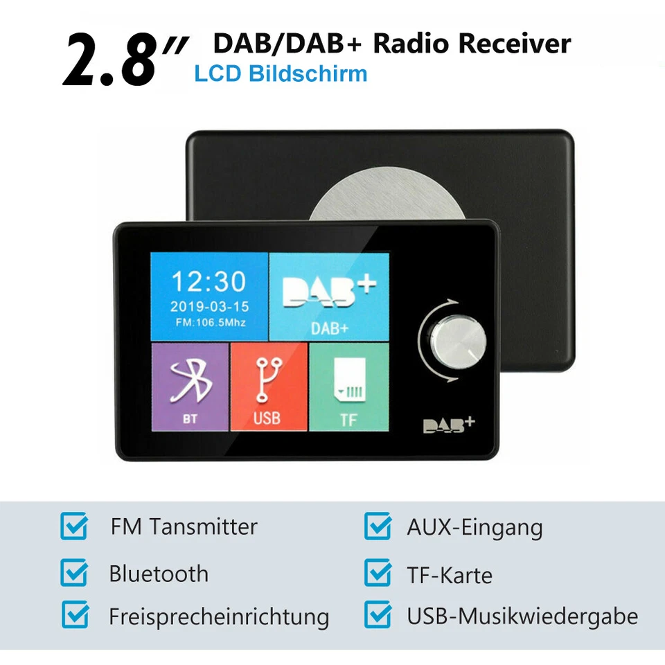 2.8" Auto DAB/DAB+ Autoradio Adapter Bluetooth Wireless FM Transmitter EmpfäNger - Bild 2 von 4