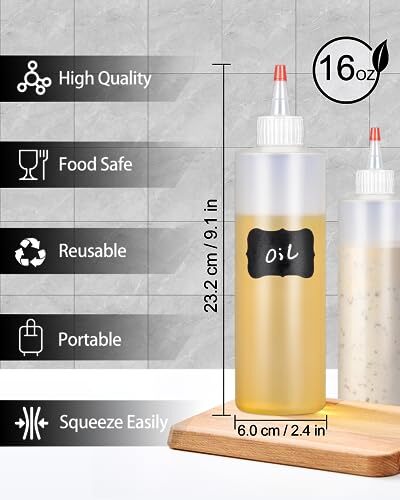 Squeeze Bottles, 16 OZ Plastic Sauce Squeeze Bottle Set with Labels & Silicone - Picture 3 of 6