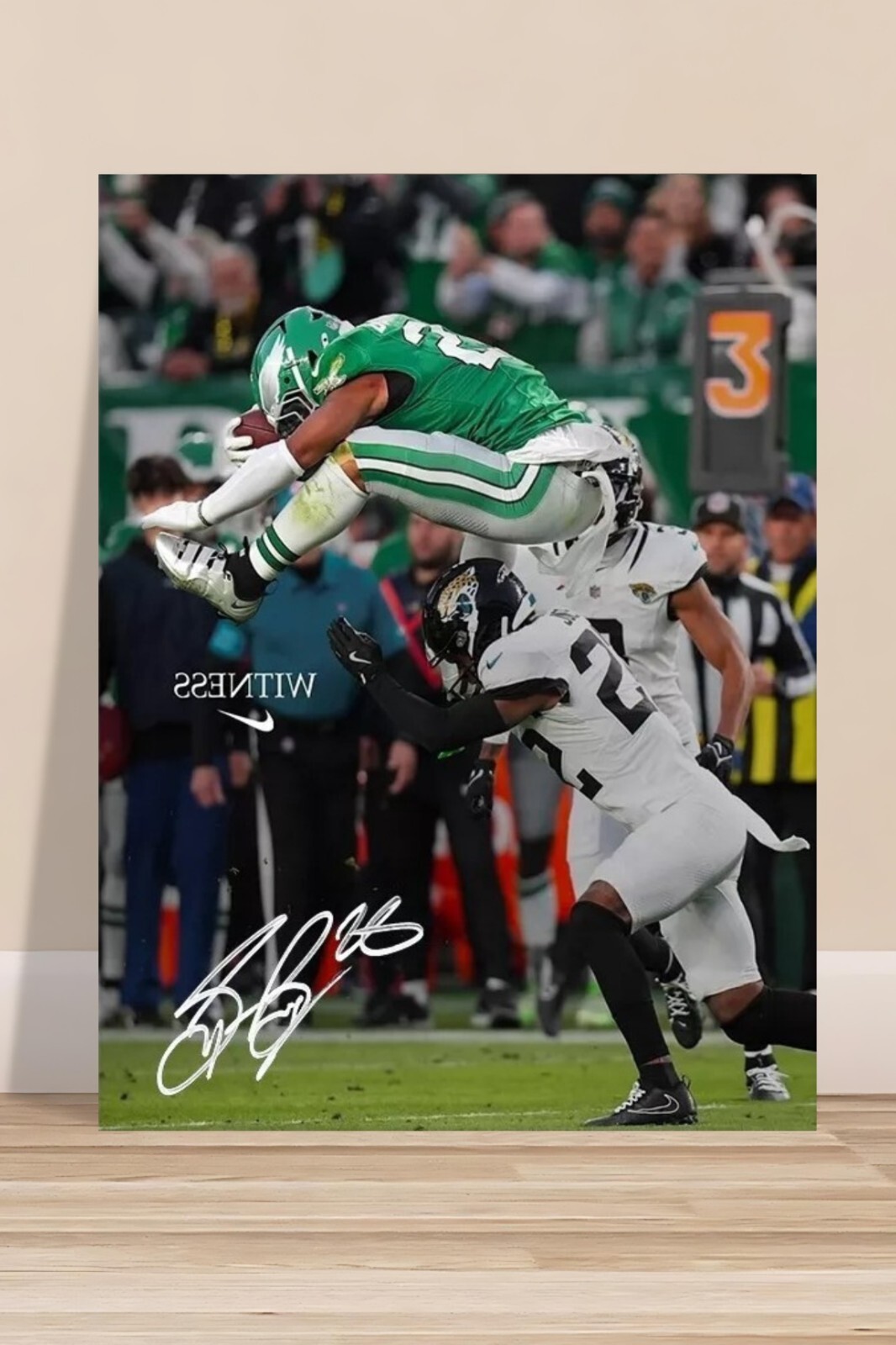 Saquon Barkley's Backwards Hurdle Poster 2024