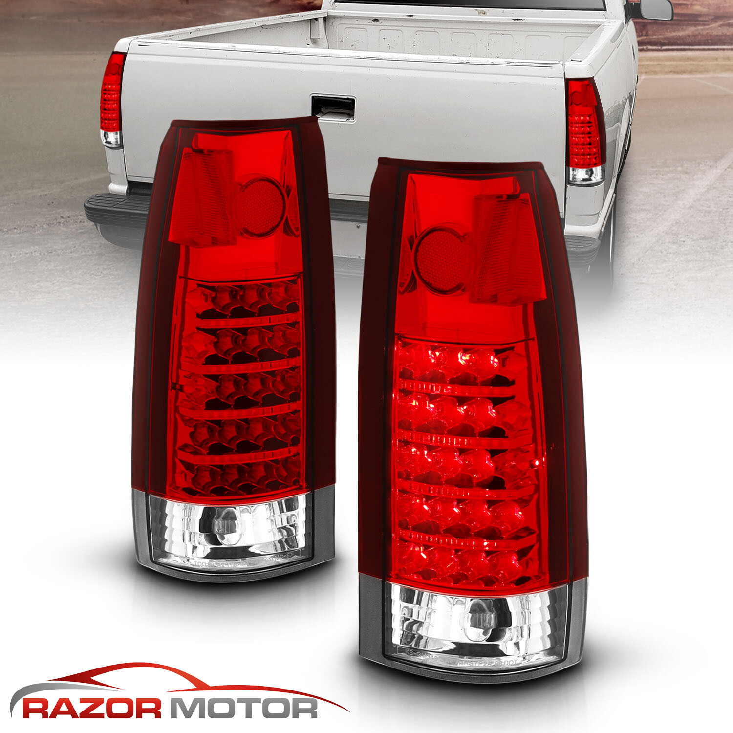 For 19881999 Red Clear LED Tail Lights Chevy/GMC C10 C/K Silverado