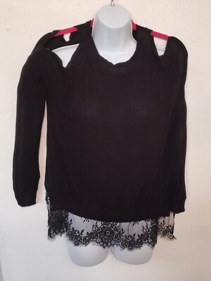 Alya Women's Blouse Top Shirt Small  Black Lace Cold  Shoulder Witchy Goth Emo 