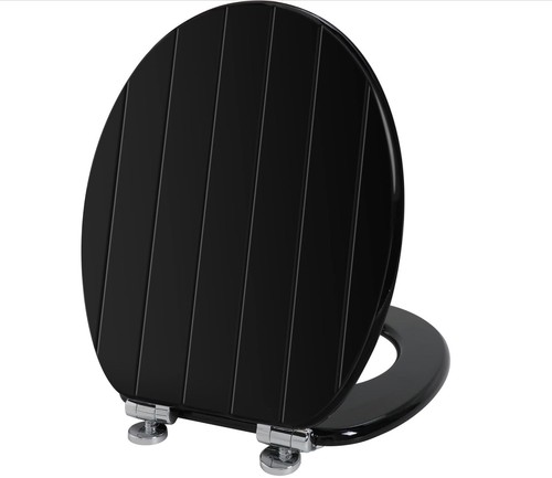 Angel Shield Antibacterial Wooden Toilet Seat Hinges Black TWO SCRATCHES see Pic