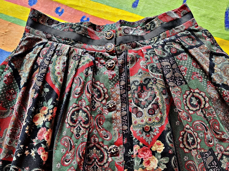 FALDA VINTAGE TRACHTEN OKTOBERFEST DIRNDL TIROL ALGODÓN GEOMÉTRICO MUJER: US14/EU42 Foto 4 de 4