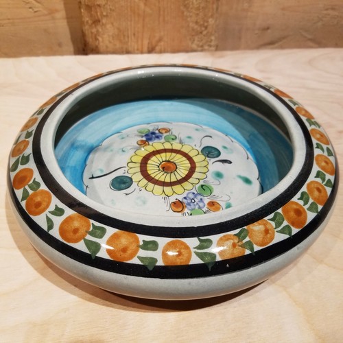Tonala Ashtray Floral Bowl Folk Art Glazed Mexico Signed CAT 7.5" - Swanky Barn - Picture 5 of 12