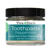 Viva Doria Fluoride Free Natural Toothpaste - Peppermint (3 oz glass jar)