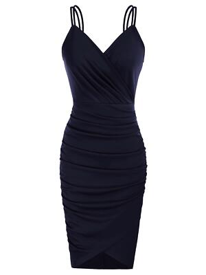 black slinky wrap strappy bodycon dress Black Slinky Tie Strap Ruched Bodycon Dress – AX Paris main image 0