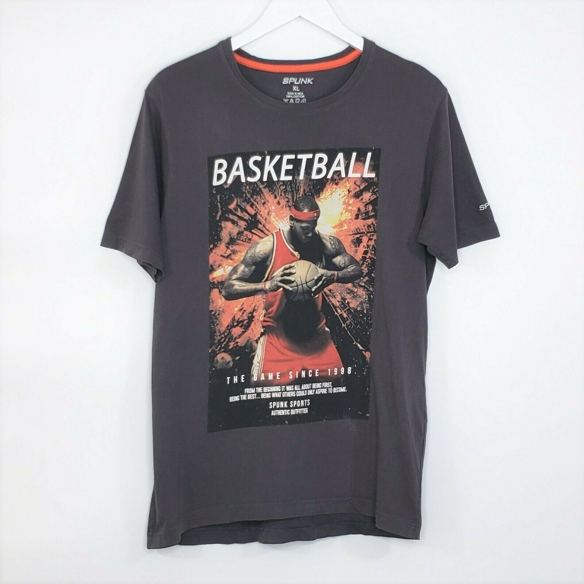 Spunk Sports Basketball Tee RARE Mens XL Gray Made in India UK