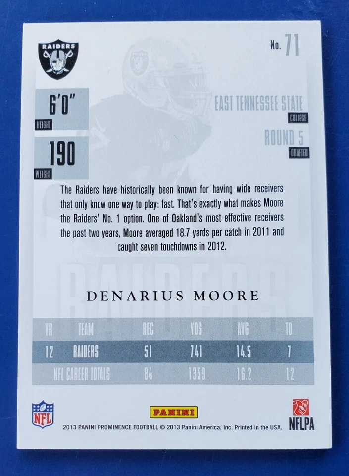 2013 Panini Prominence Denarius Moore Oakland Raiders #71 RC 007/199 - Image 2 of 3