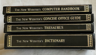Set of 4 New Webster's Desk Set - Or Black Bookcase Decor - Thesaurus Dictionary