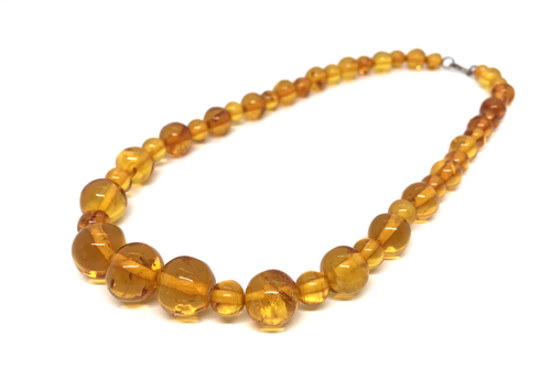 Old Amber Necklace Round Oval Natural Baltic Amber Honey Beads 32,5g 19519 - Picture 20 of 22