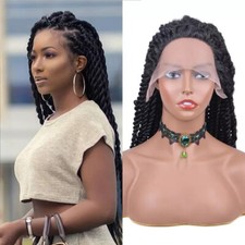 Afro Twist Braids Lace Front Wigs Long Glueless Braided Synthetic Heat Safe