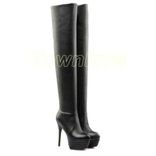 Ladies Round Toe Platform High Stiletto Heels Over Knee Thigh Boots Shoes Casual