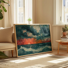 Big Waves in Sea & Beautiful Sunset Art Poster Premium Quality Choose your Size