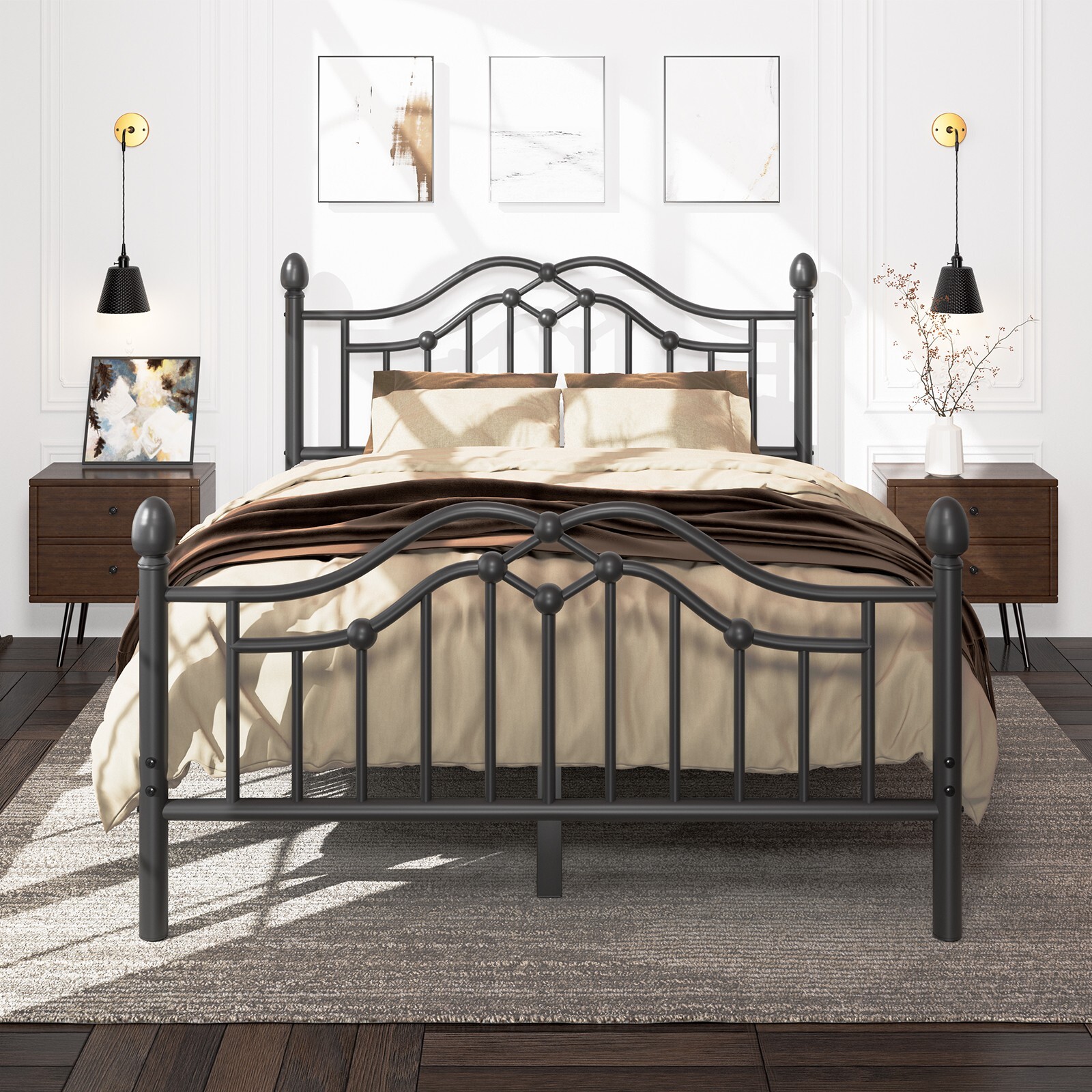 With Headboard And Footboard Modern Metal Platform Bed Frame